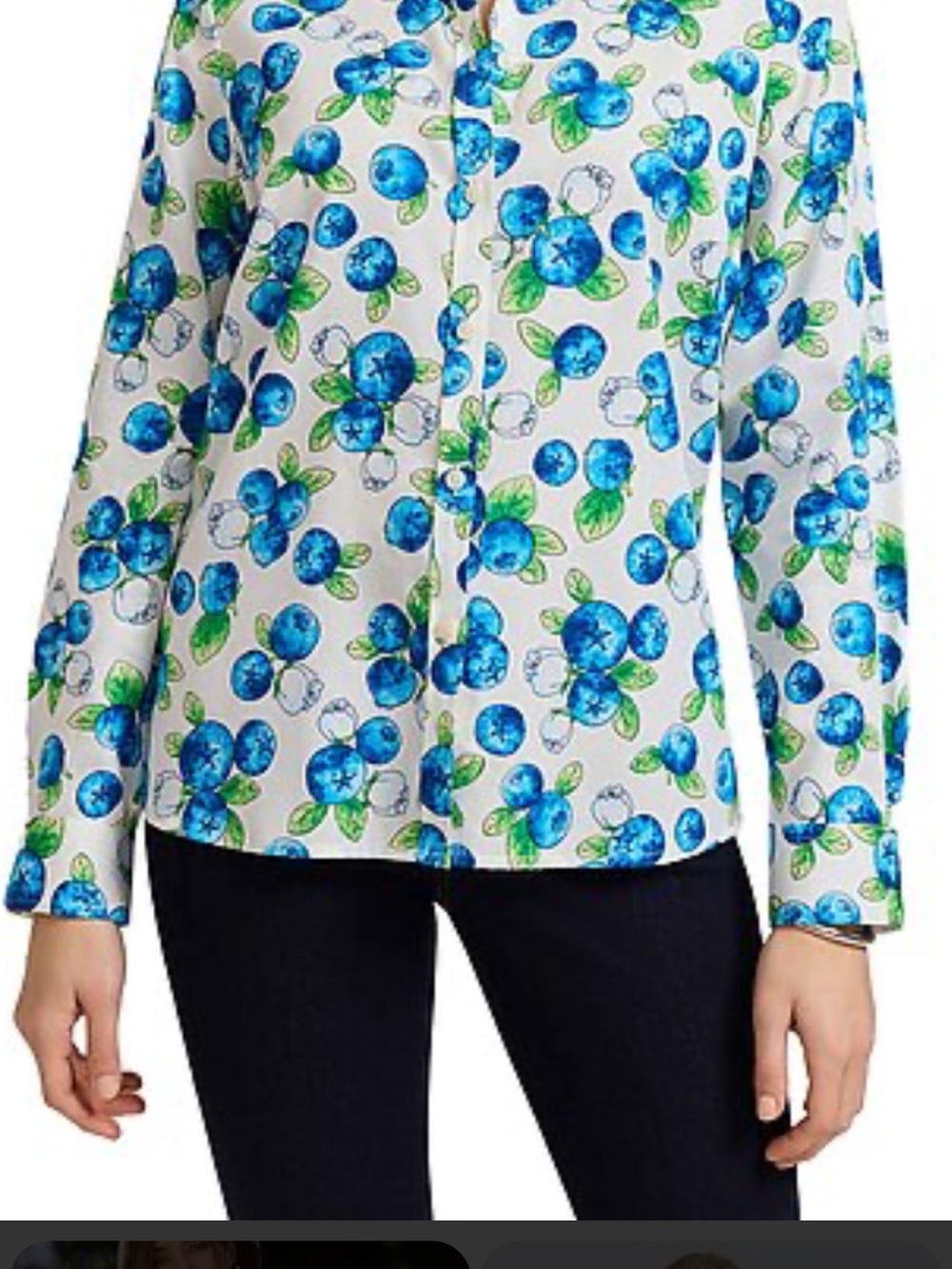 Foxcroft No-Iron Hampton Blue Berry-Print Blouse - Medium - Picture 3 of 7
